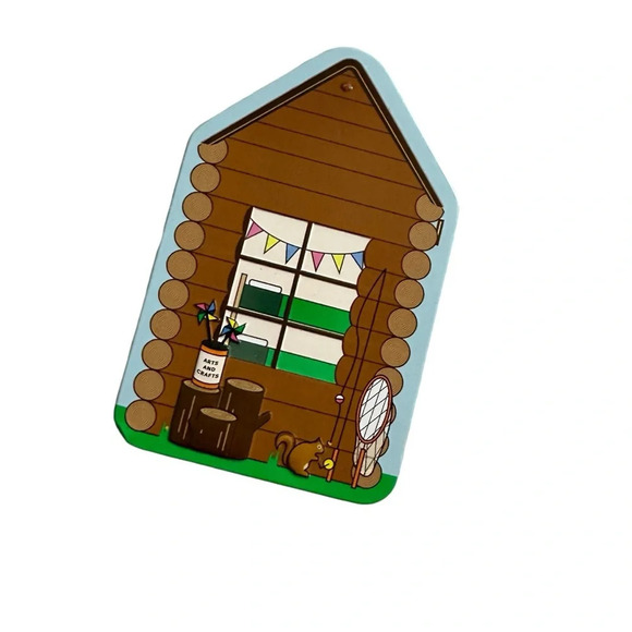 Girl Scout Camp Cabin Cookie Tin 2021 5"x5.25" Trophy Nut Memorabilia Used - Picture 5 of 5